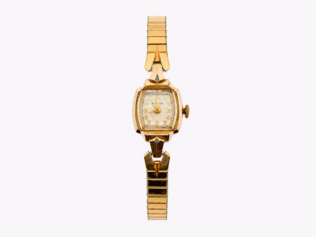 Vintage Bulova Square 10k Gold Stainless Steel Watch