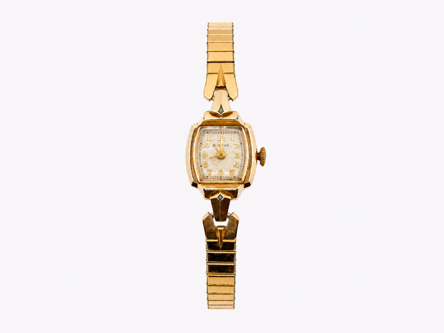 Vintage Bulova Square 10k Gold Stainless Steel Watch