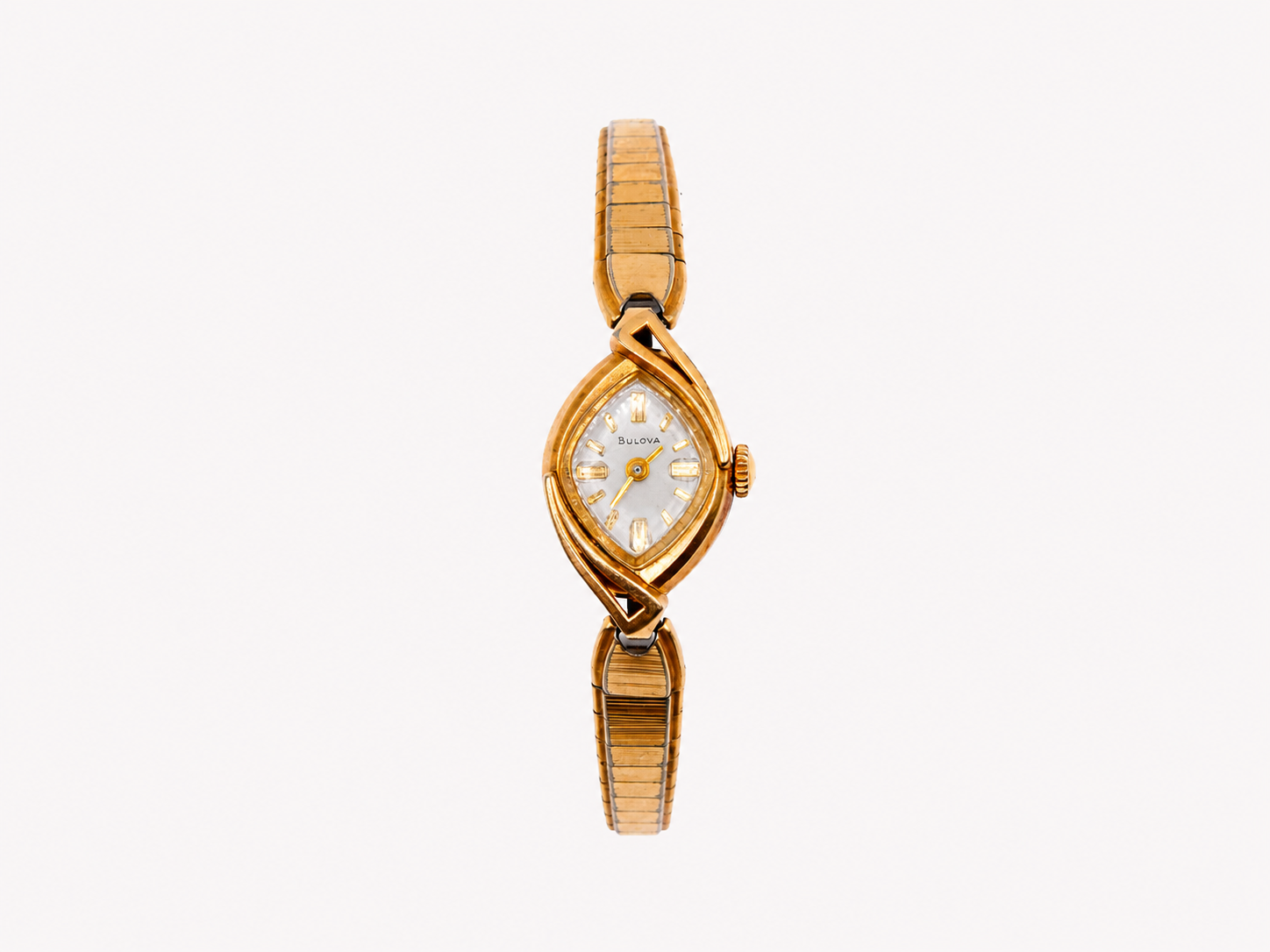 Vintage Bulova Marquise 10k Gold Stainless Steel Watch