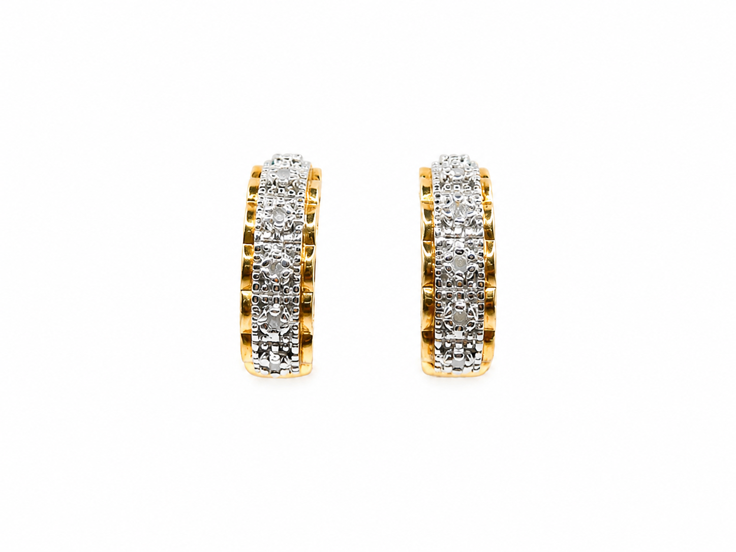 Vintage Gold Over Silver CZ Huggie Hoop Earrings