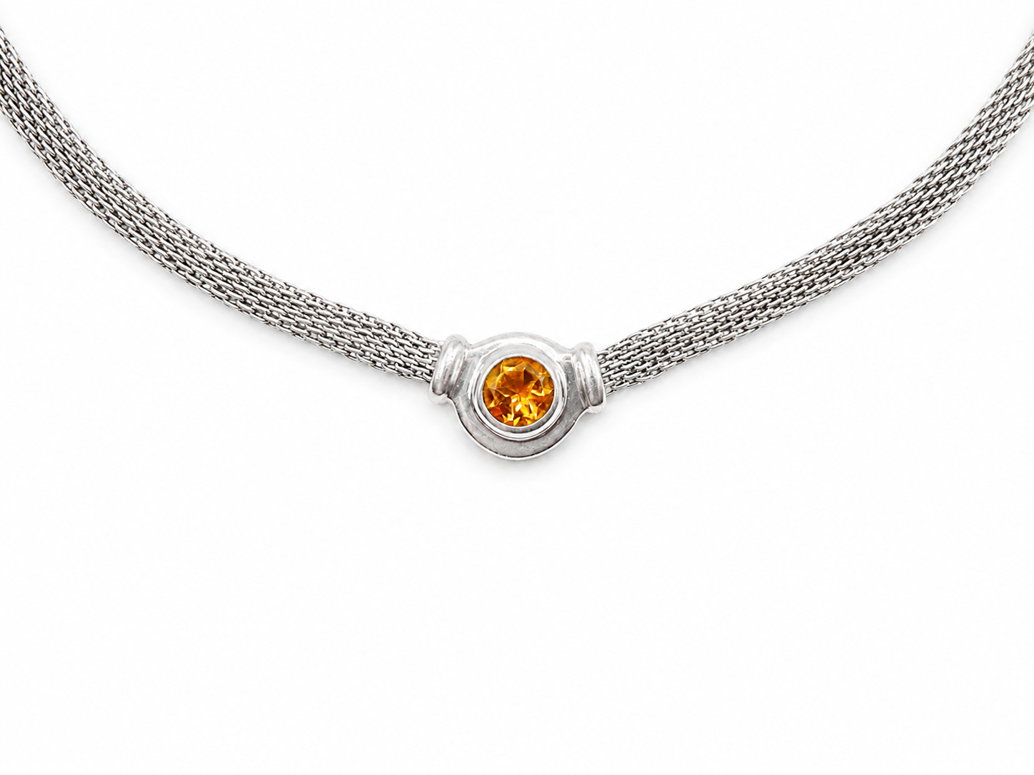 Vintage Italian Silver Mesh Link Citrine Necklace