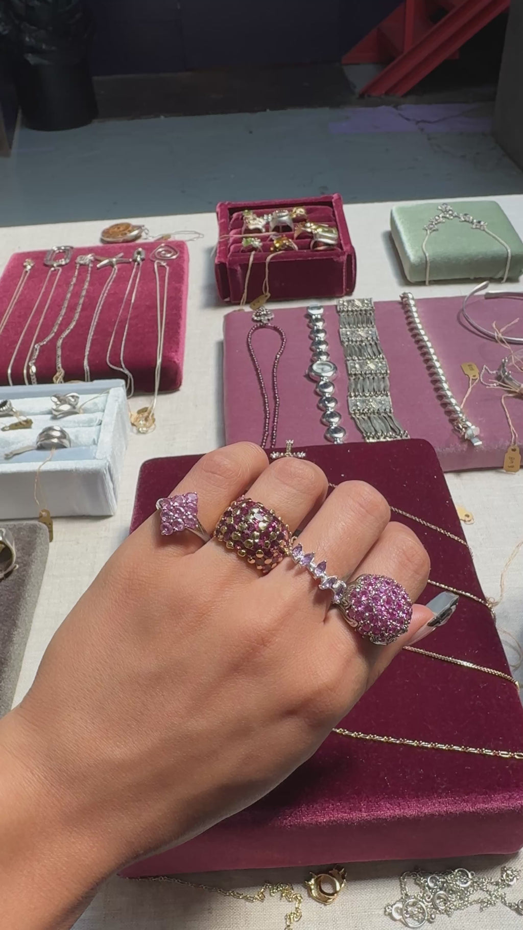 Vintage Pink Topaz Diamond Cluster Silver Ring