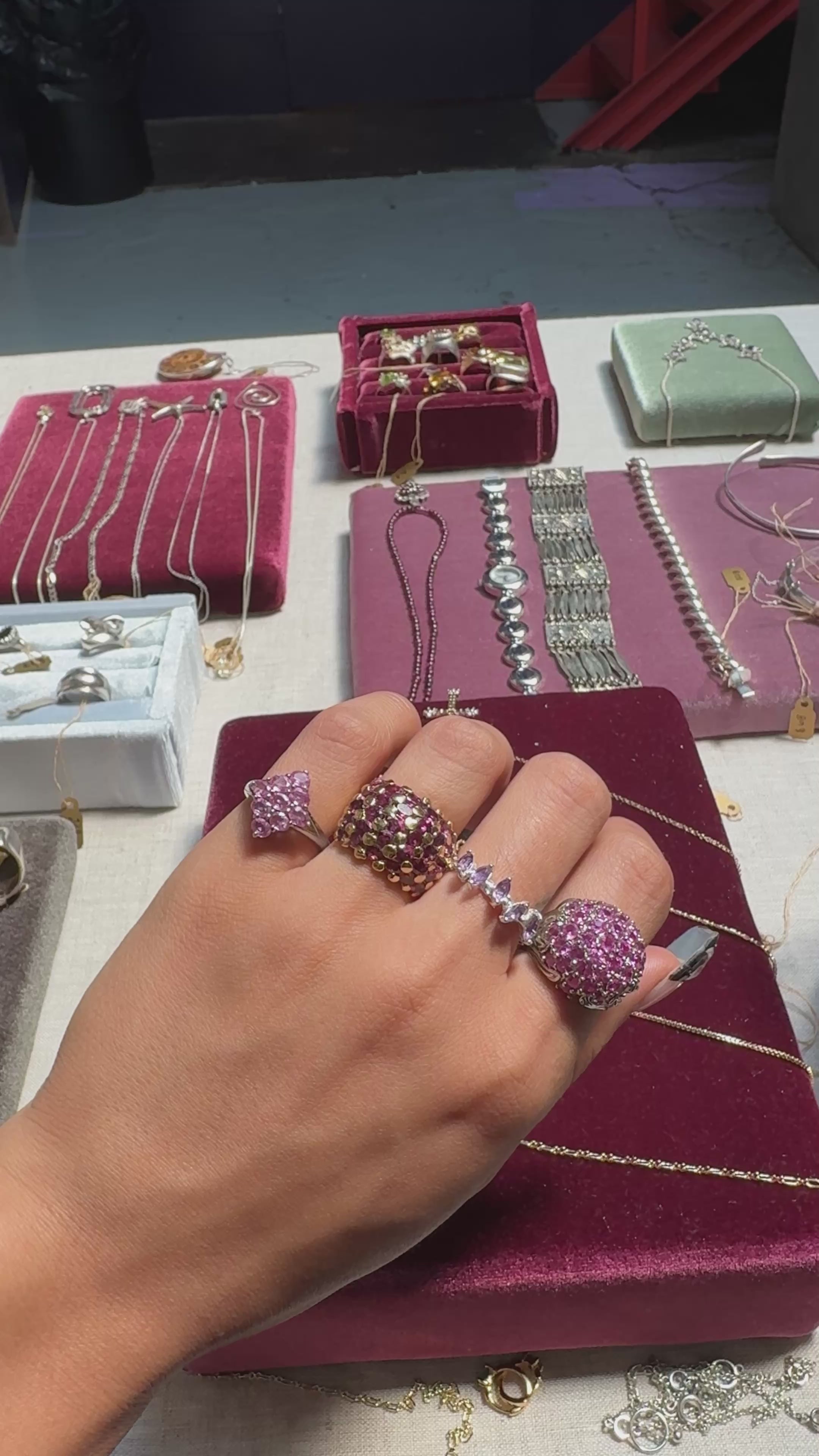 Vintage Pink Topaz Diamond Cluster Silver Ring